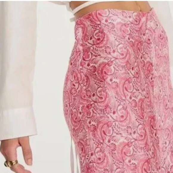 J. Crew Silky Flare Slip Skirt Pink Dandelion Swirl Sz S Trumpet‎ Midi Coquette - Picture 3 of 16